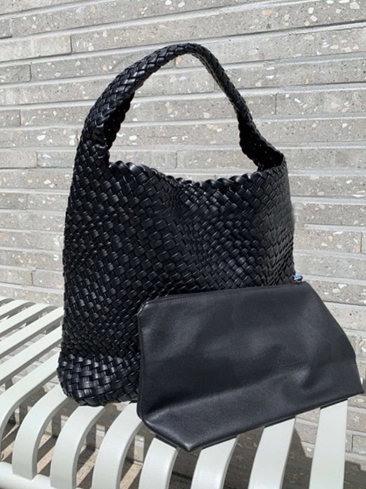 Women's Woven Faux Leather Medium Shopper Bag - additional product view | Hensley London