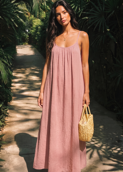 Women's Backless Cami Maxi Dress in Pink – Front view | Hensley London