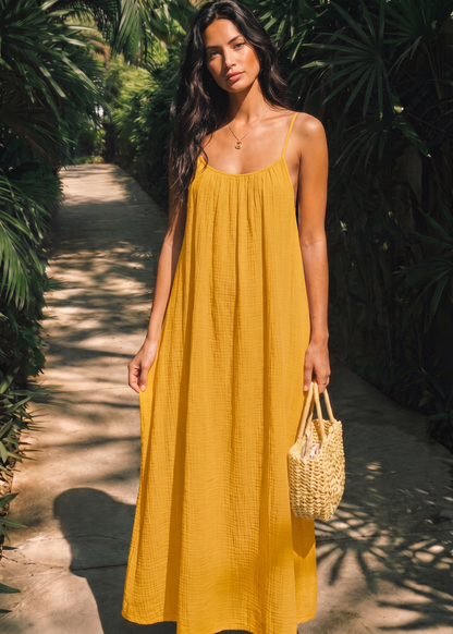 Women's Backless Cami Maxi Dress in Apricot – Front view | Hensley London