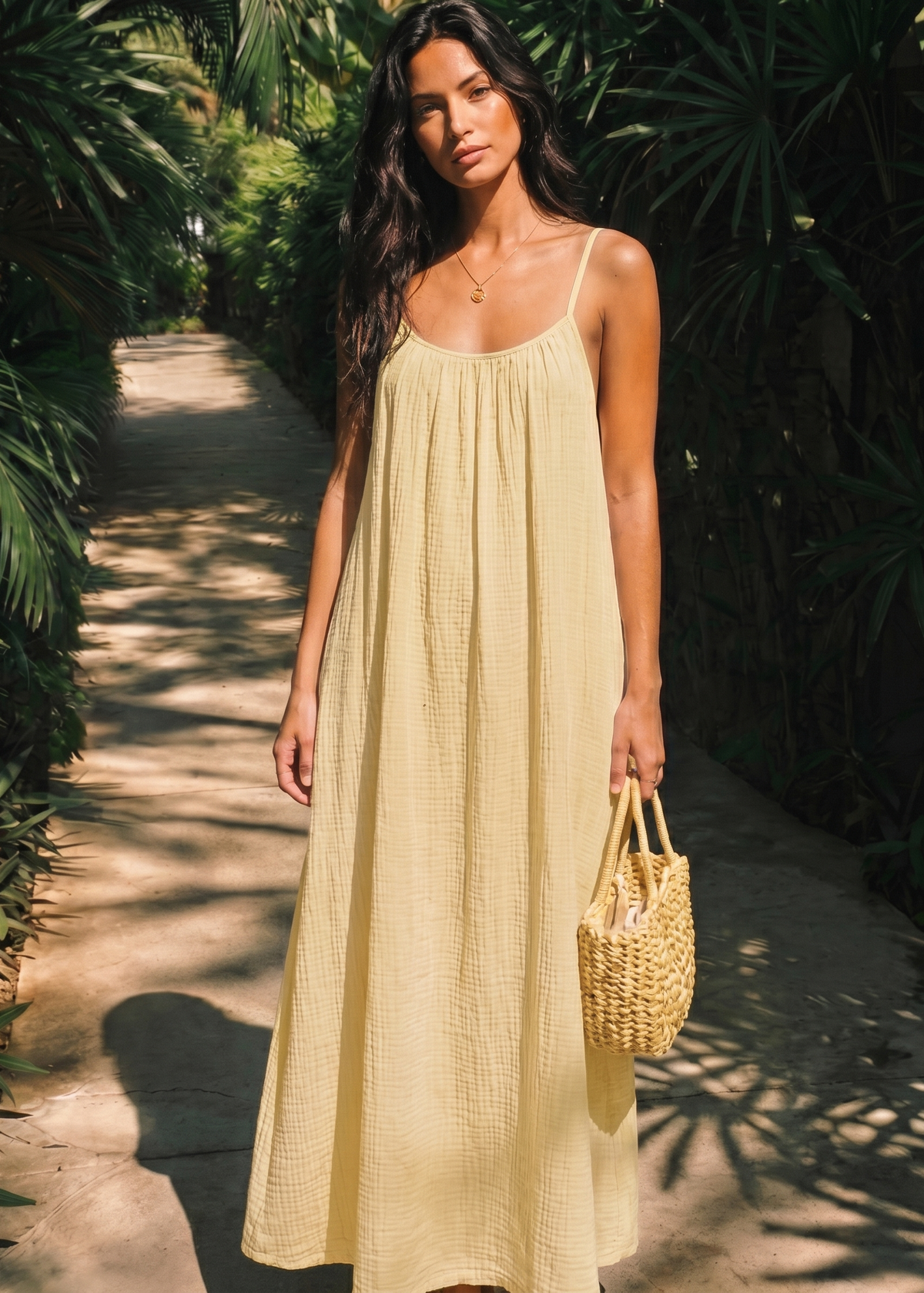 Women's Backless Cami Maxi Dress in Yellow – Front view | Hensley London