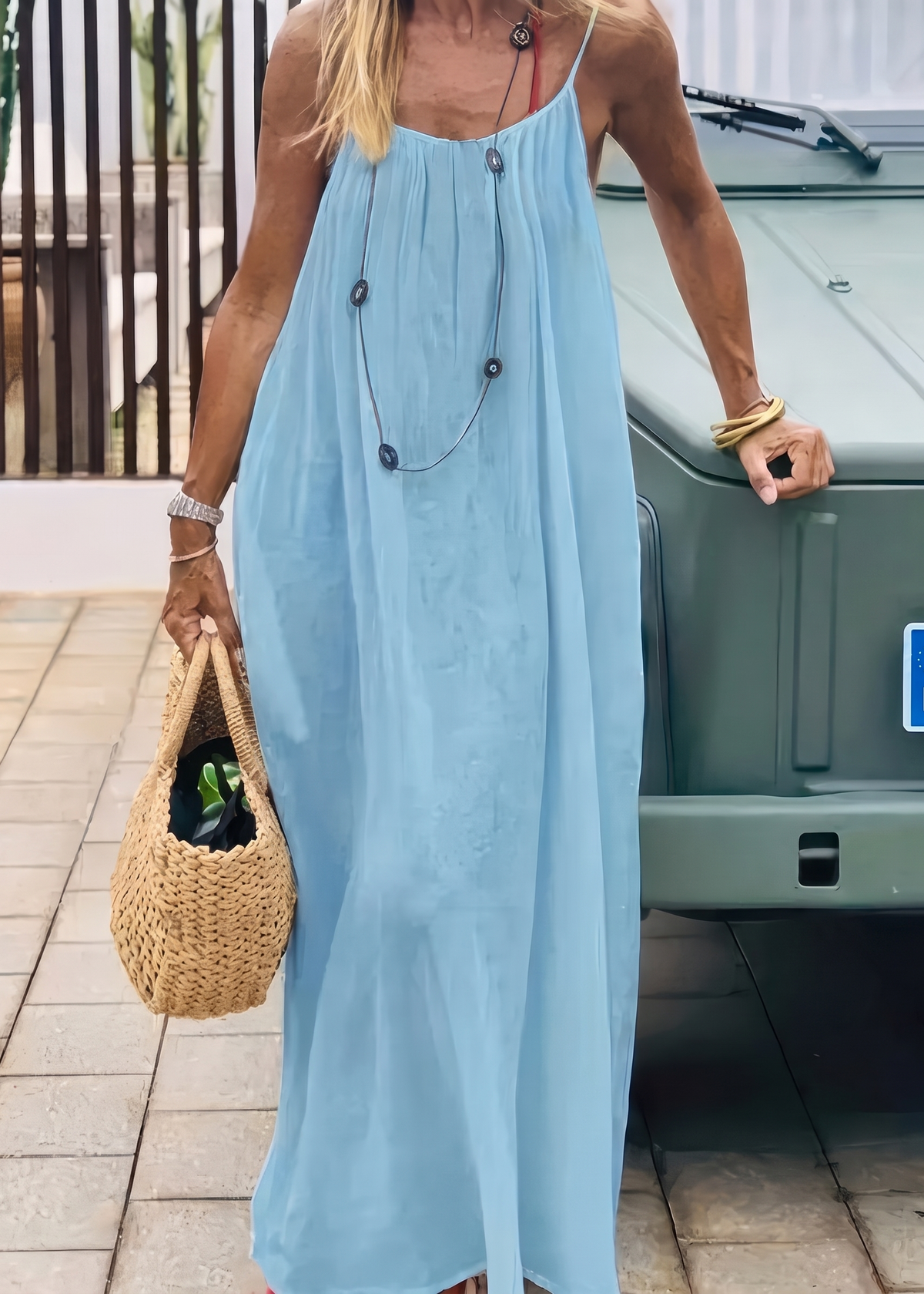 Women's Backless Cami Maxi Dress in Light Blue – Front view | Hensley London