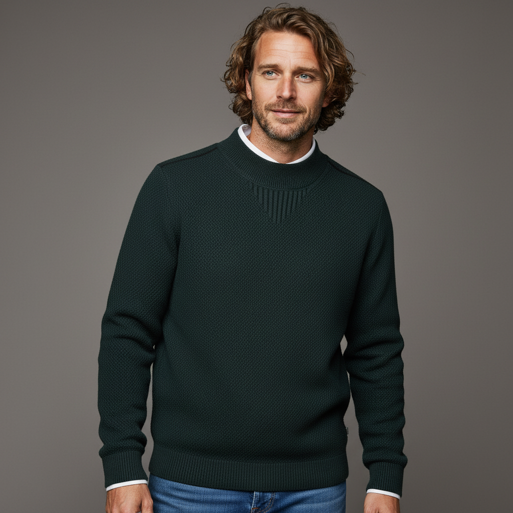 Men's Textured Crew-Neck Sweater – product view | Hensley London