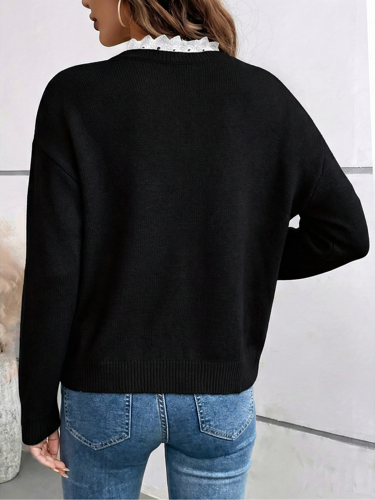 Women's Ruffle-Neck Knit Sweater – product view | Hensley London