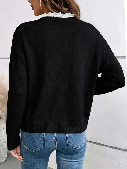 Women's Ruffle-Neck Knit Sweater – product view | Hensley London