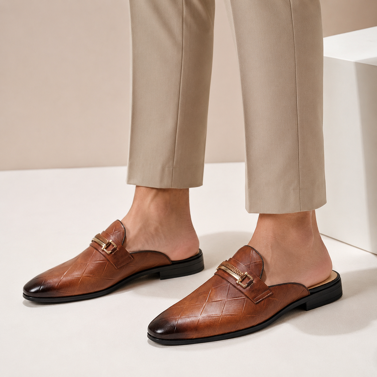 Men's Quilted-Effect Hardware Mules – product view | Hensley London