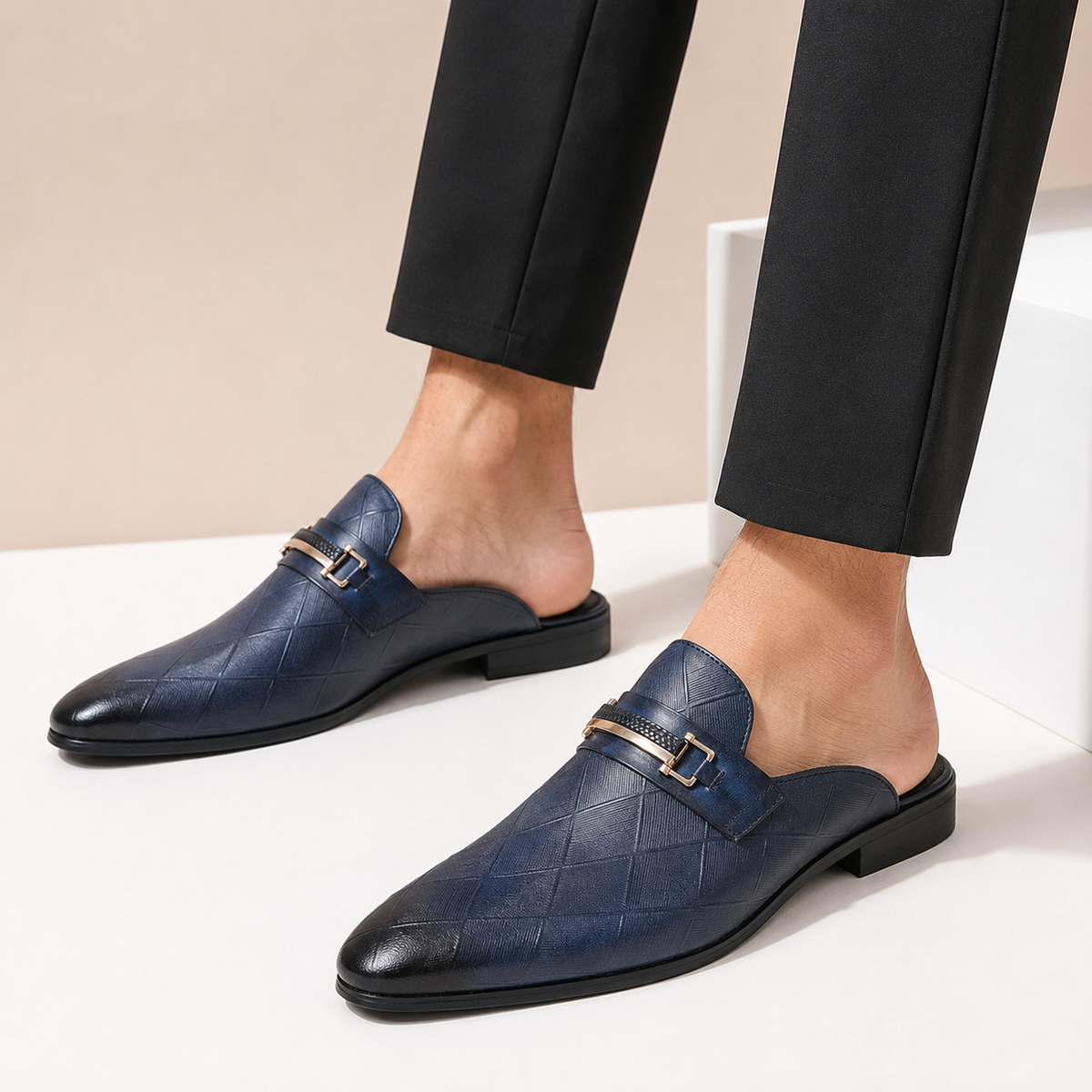 Men's Quilted-Effect Hardware Mules – product view | Hensley London