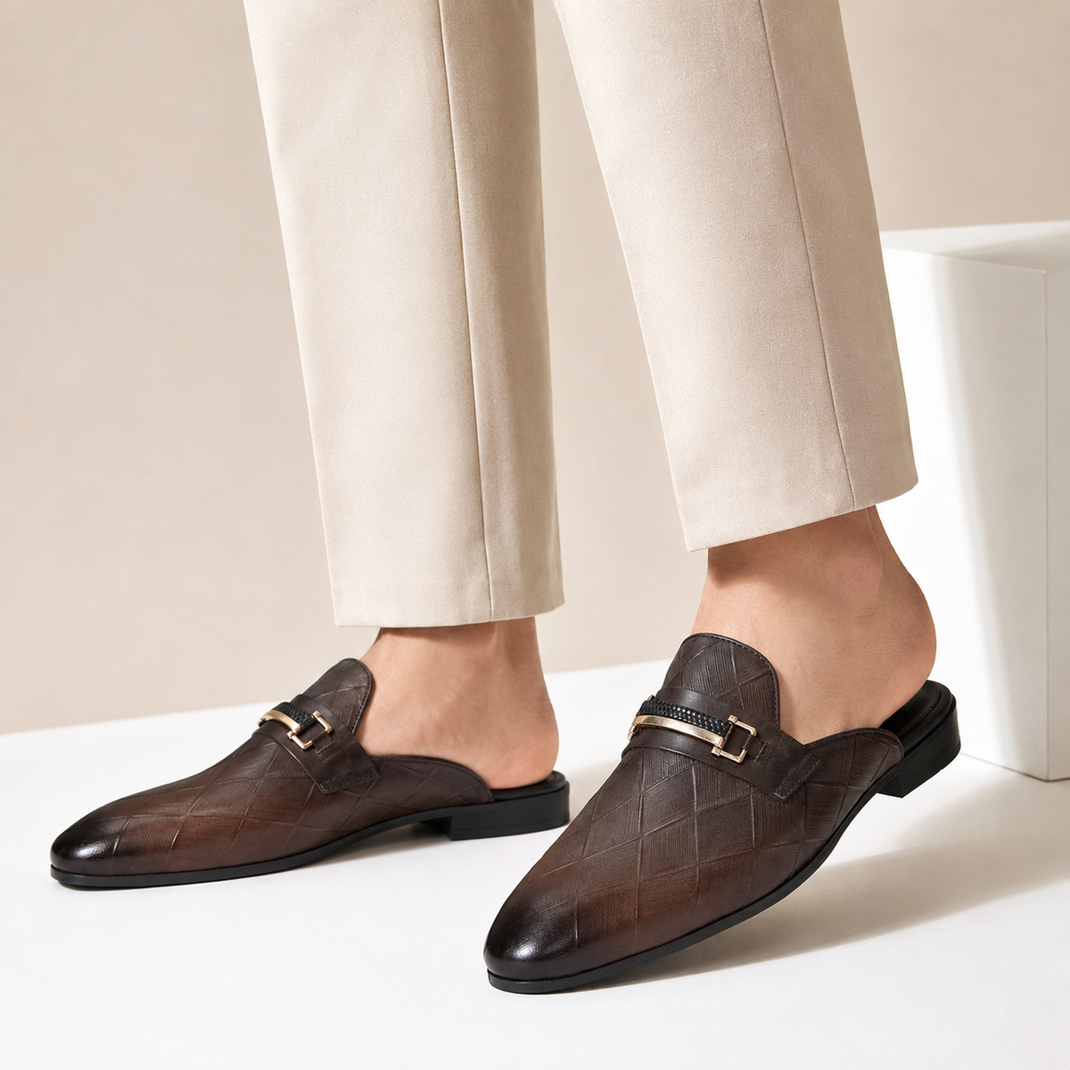 Men's Quilted-Effect Hardware Mules – product view | Hensley London