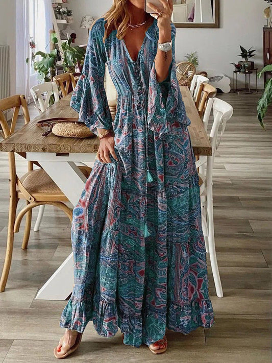 Women's Maxi Dress Blue Size M Cotton Blend-1