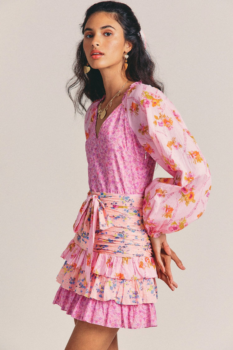 Women's Mini Dress Pink Floral Polyester-2