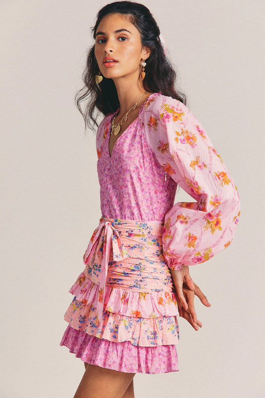 Women's Mini Dress Pink Floral Polyester-2
