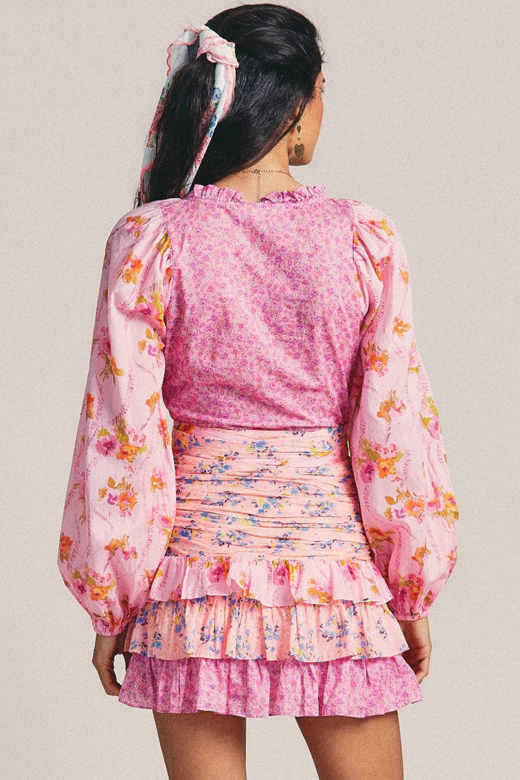Women's Mini Dress Pink Floral Polyester-3