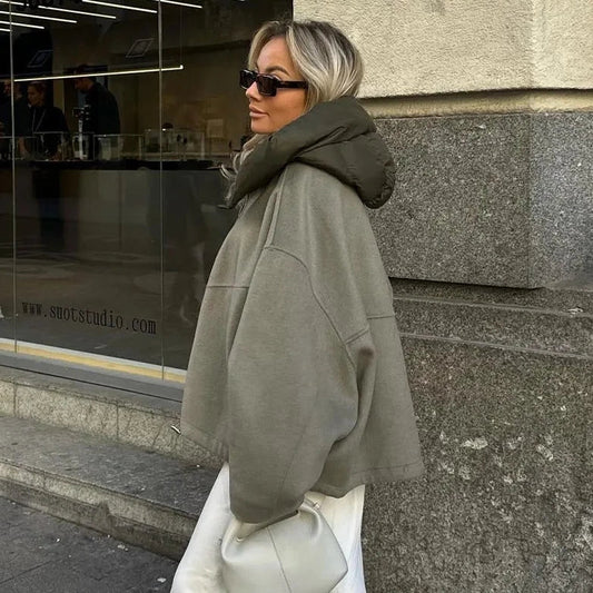 Women's Hooded Jacket Grey Comfortable Cotton - 1