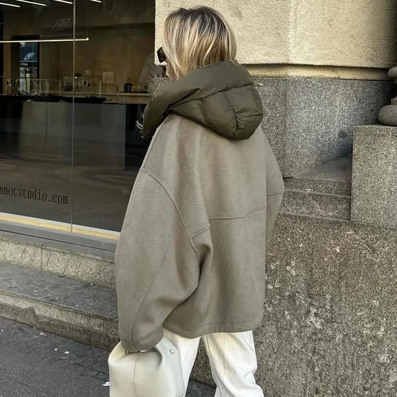 Women's Hooded Jacket Grey Comfortable Cotton - 2