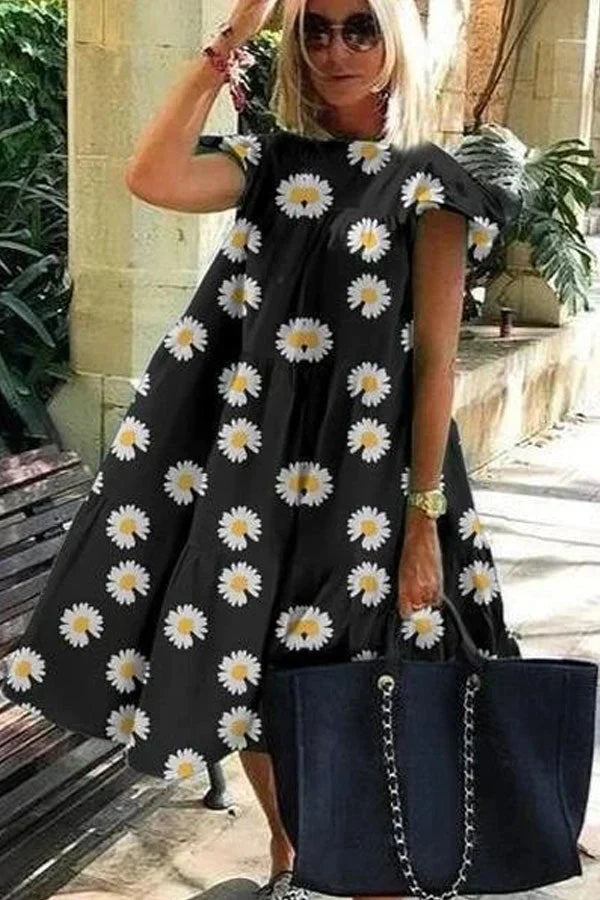 Women's A-Line Dress Floral Print Short Sleeve Polyester-5