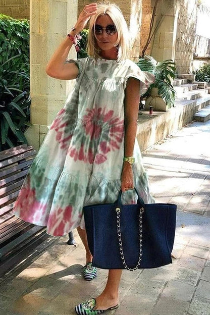 Variant image for Women's A-Line Dress Floral Print Short Sleeve Polyester-37