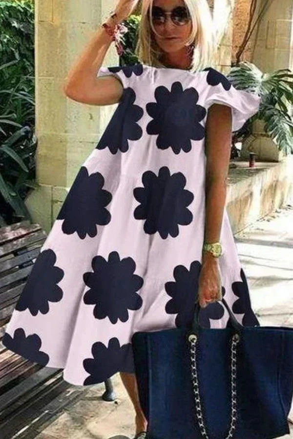 Women's A-Line Dress Floral Print Short Sleeve Polyester-3