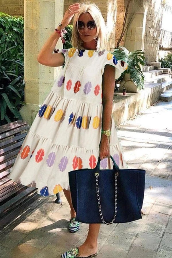 Women's A-Line Dress Floral Print Short Sleeve Polyester-4