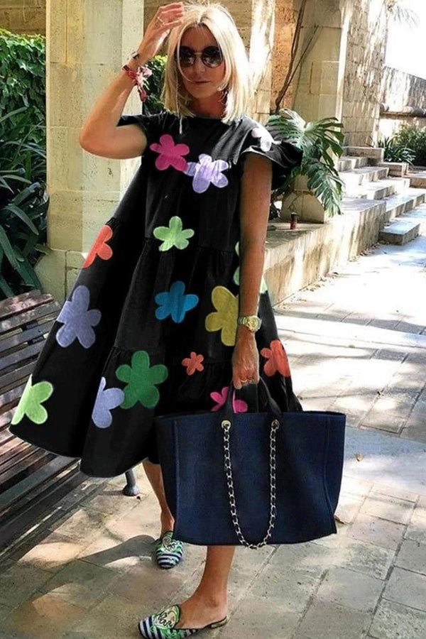 Variant image for Women's A-Line Dress Floral Print Short Sleeve Polyester-25
