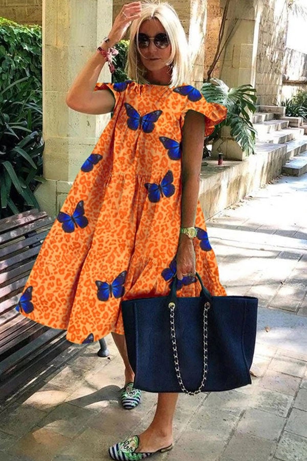 Women's A-Line Dress Floral Print Short Sleeve Polyester-6