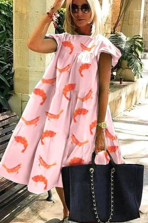 Variant image for Women's A-Line Dress Floral Print Short Sleeve Polyester-31