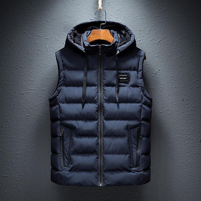 Men's Hooded Quilted Gilet with Zip Front in Blue – front view | Hensley London
