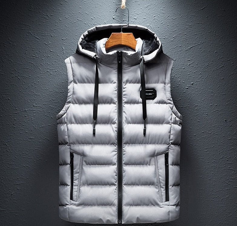 Men's Hooded Quilted Gilet with Zip Front in Gray – front view | Hensley London