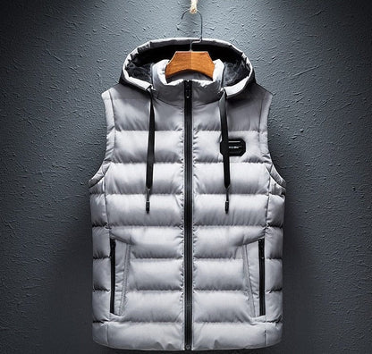 Men's Hooded Quilted Gilet with Zip Front in Gray – front view | Hensley London