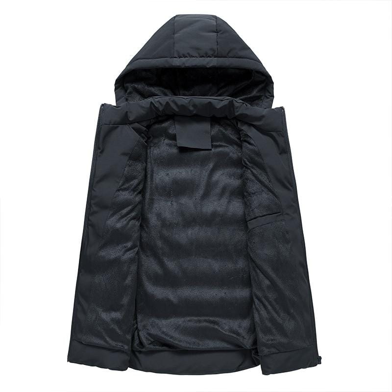 Men's Hooded Quilted Gilet with Zip Front in Black – open front view | Hensley London