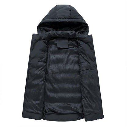 Men's Hooded Quilted Gilet with Zip Front in Black – open front view | Hensley London