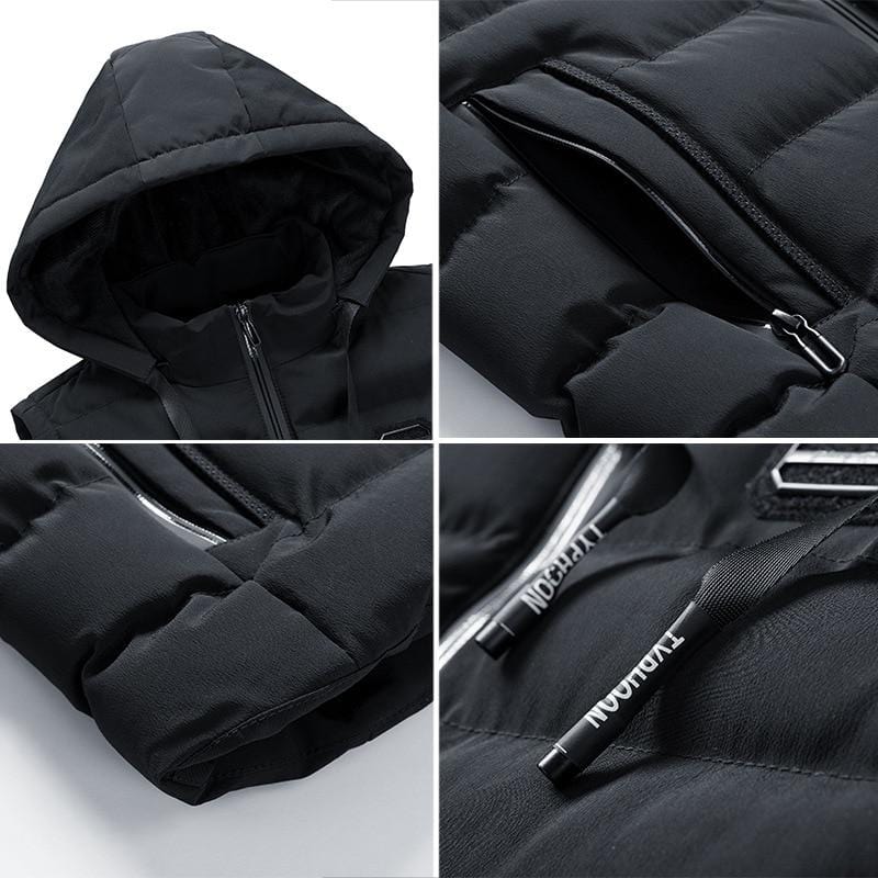 Men's Hooded Quilted Gilet with Zip Front in Black – hood and zip details | Hensley London