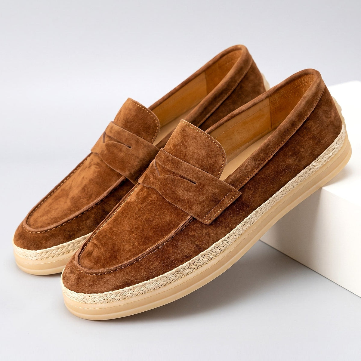 Men's Penny Espadrille Loafers in Brown – pair view | Hensley London