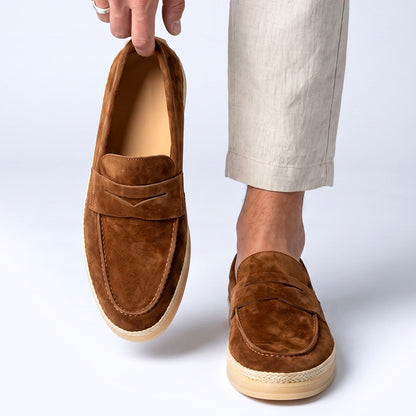 Men's Penny Espadrille Loafers in Brown – on-foot and handheld view | Hensley London