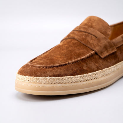 Men's Penny Espadrille Loafers in Brown – toe and sole detail | Hensley London