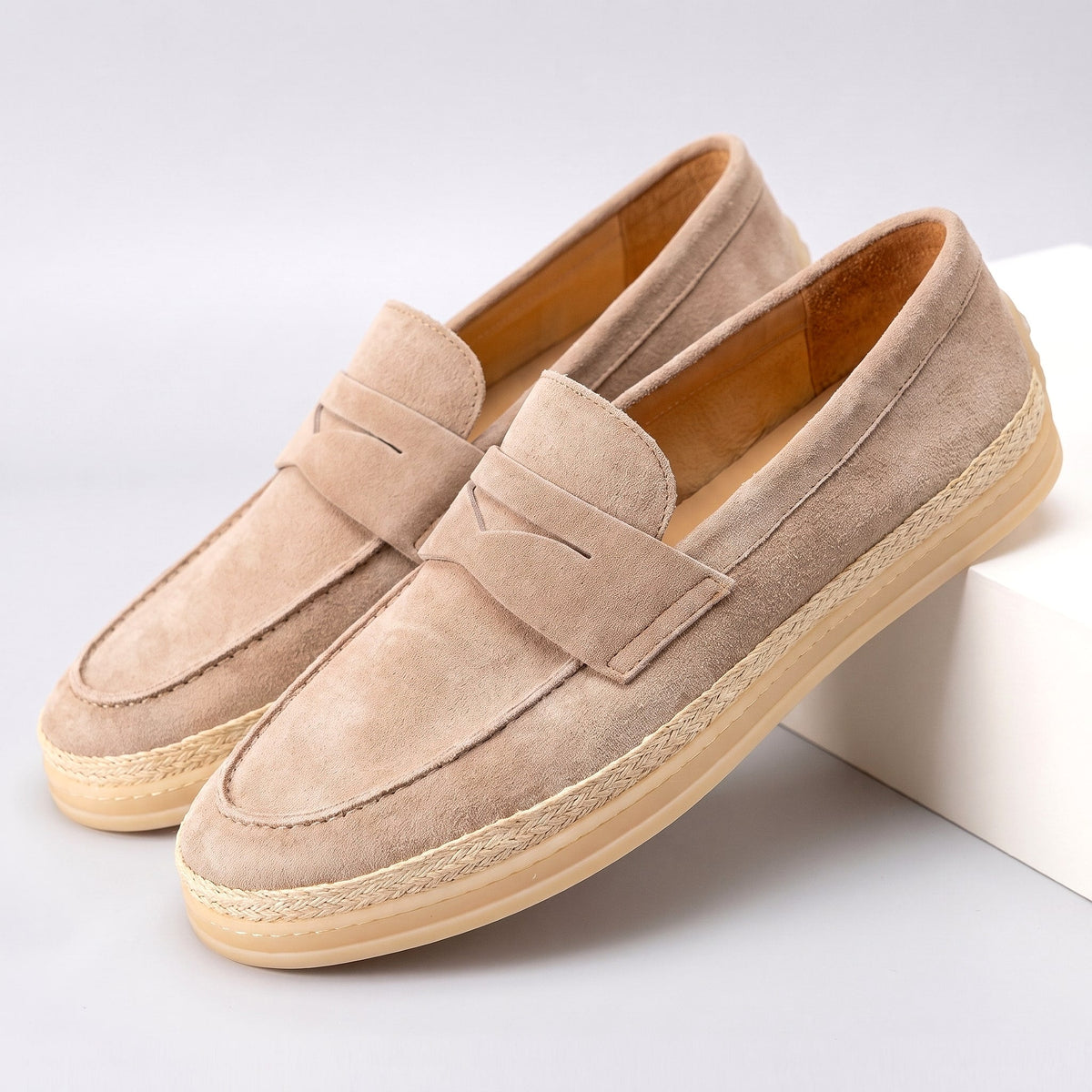 Men's Penny Espadrille Loafers in Beige – pair view | Hensley London