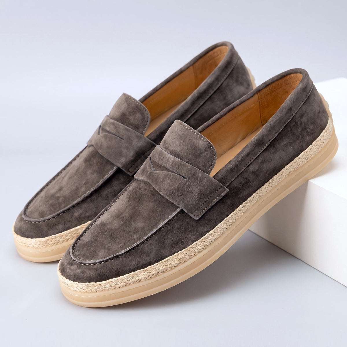 Men's Penny Espadrille Loafers in Grey – pair view | Hensley London