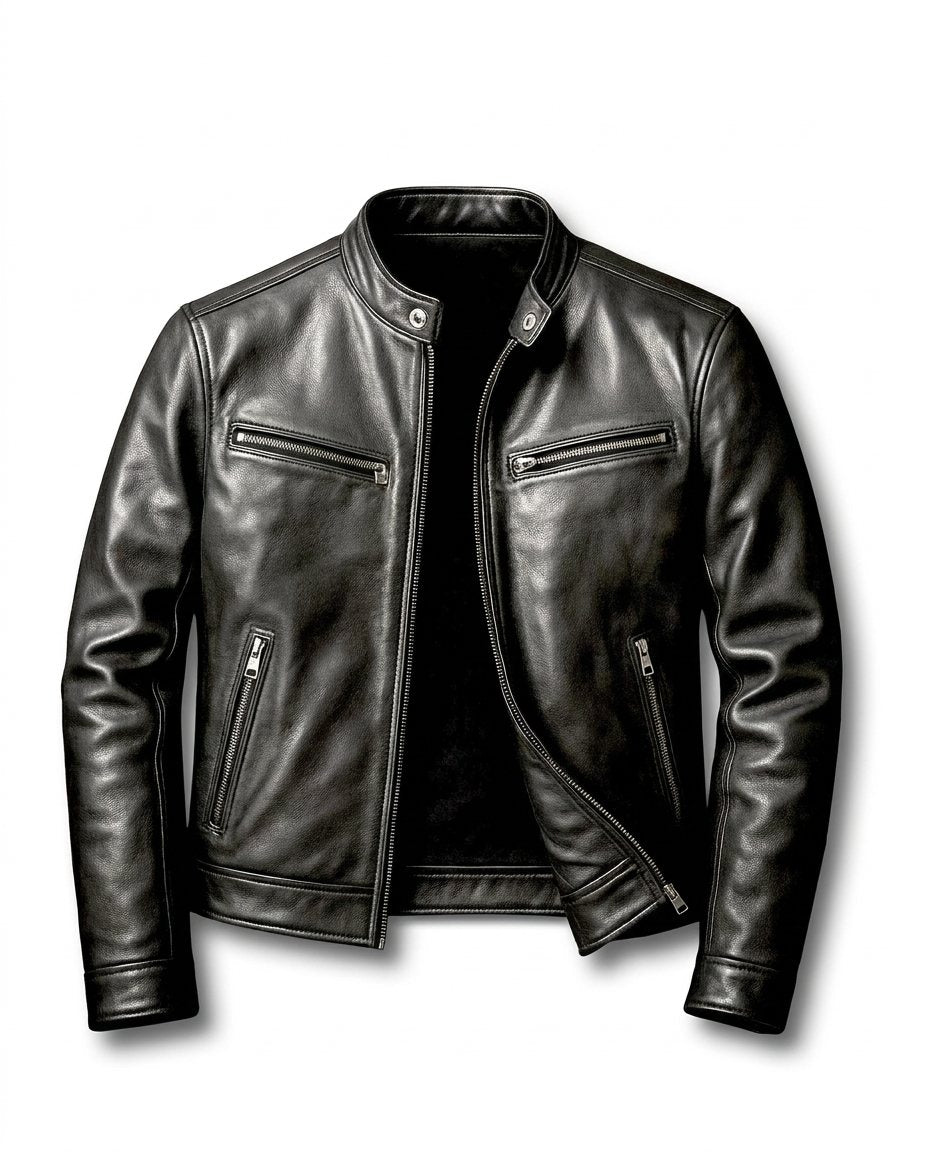 Men's Stand-Collar Zip Jacket with Zipped Pockets in Black – front view | Hensley London
