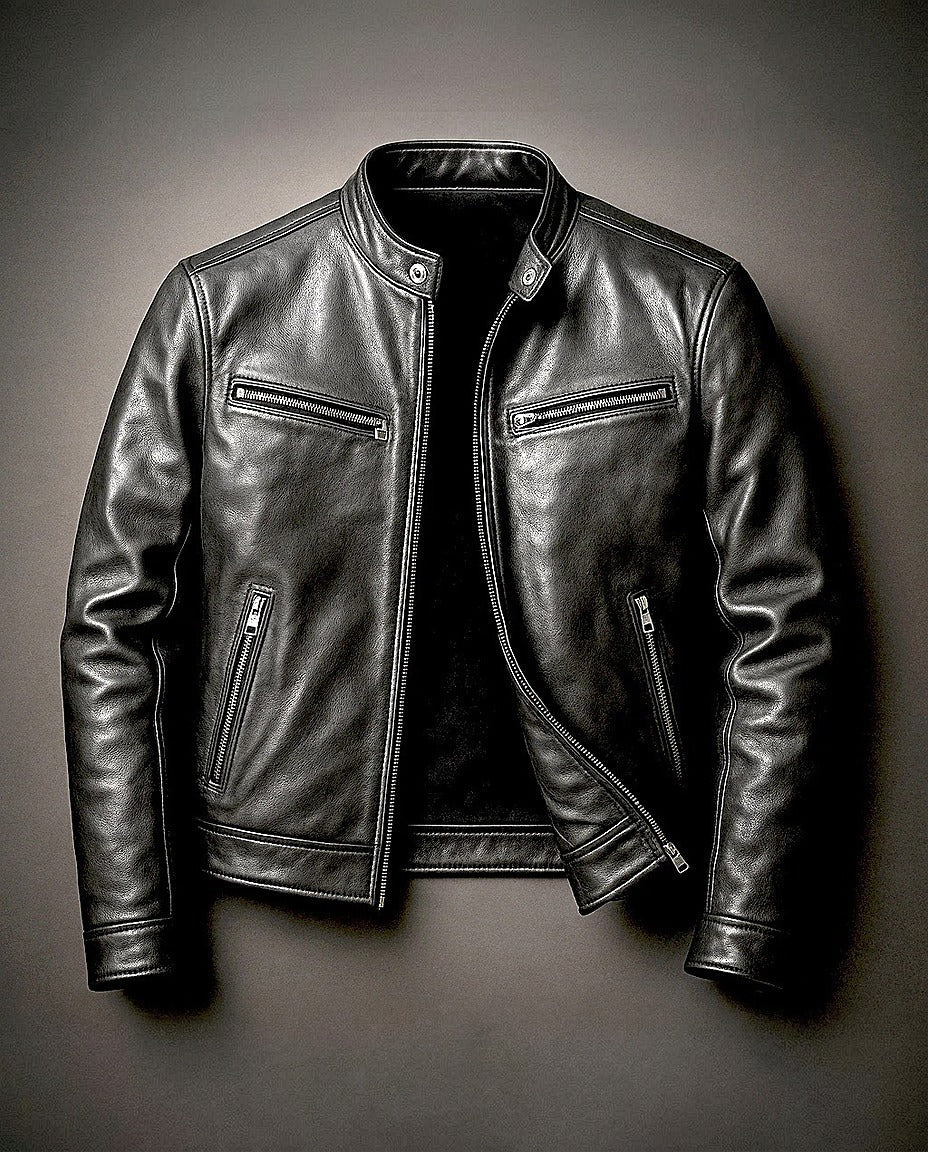 Men's Stand-Collar Zip Jacket with Zipped Pockets in Black – front view | Hensley London