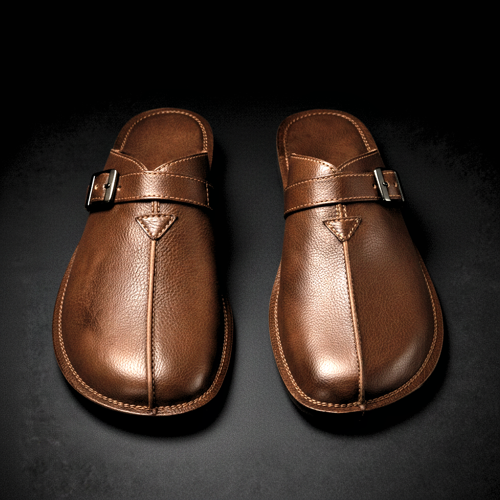 Men's Buckle Slip-On Mules in Brown – top view | Hensley London