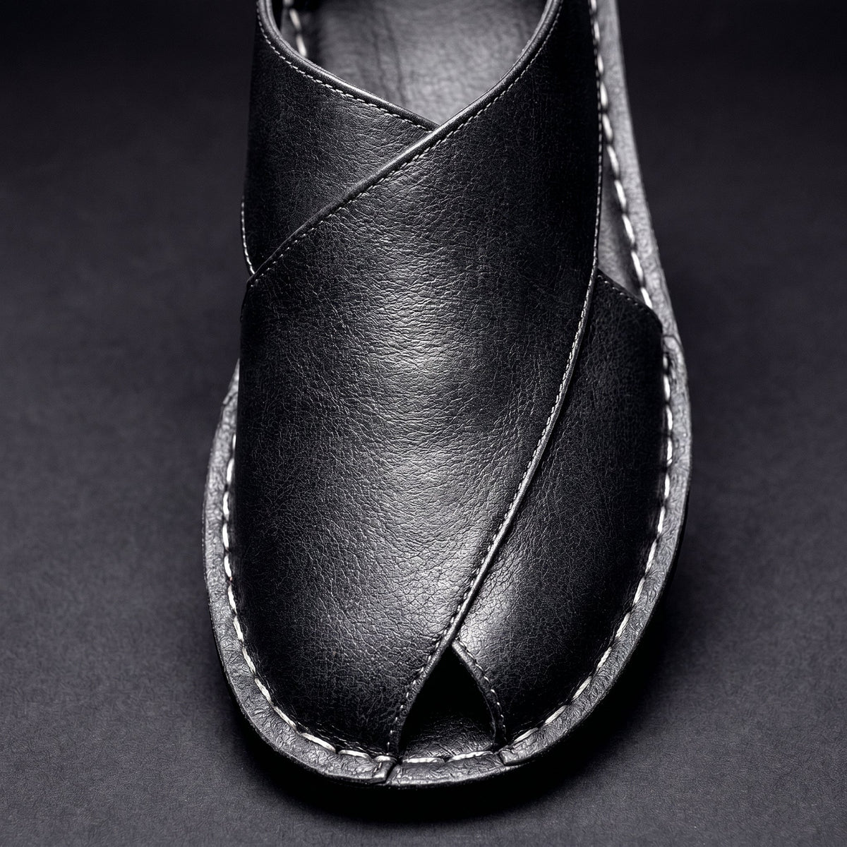 Men's Cutout Slip-On Mules in Black – front view | Hensley London