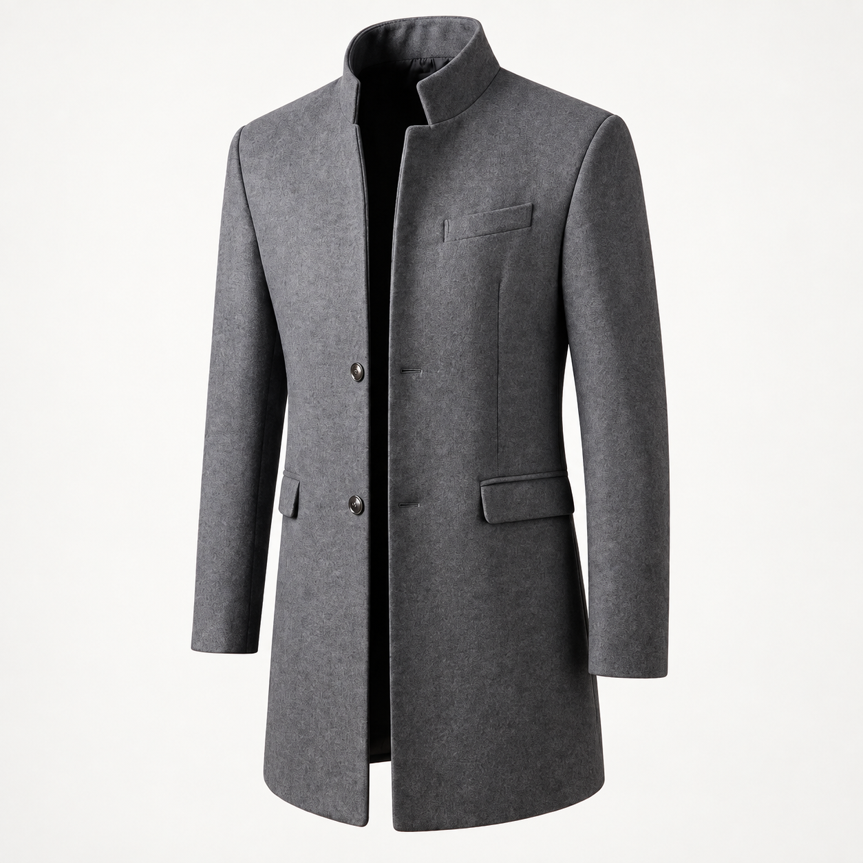 Men's Wool Mandarin Collar Overcoat in Gray - primary product view | Hensley London