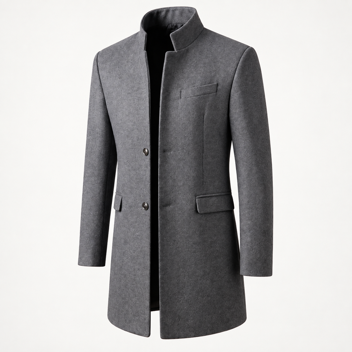 Men's Wool Mandarin Collar Overcoat in Gray - primary product view | Hensley London