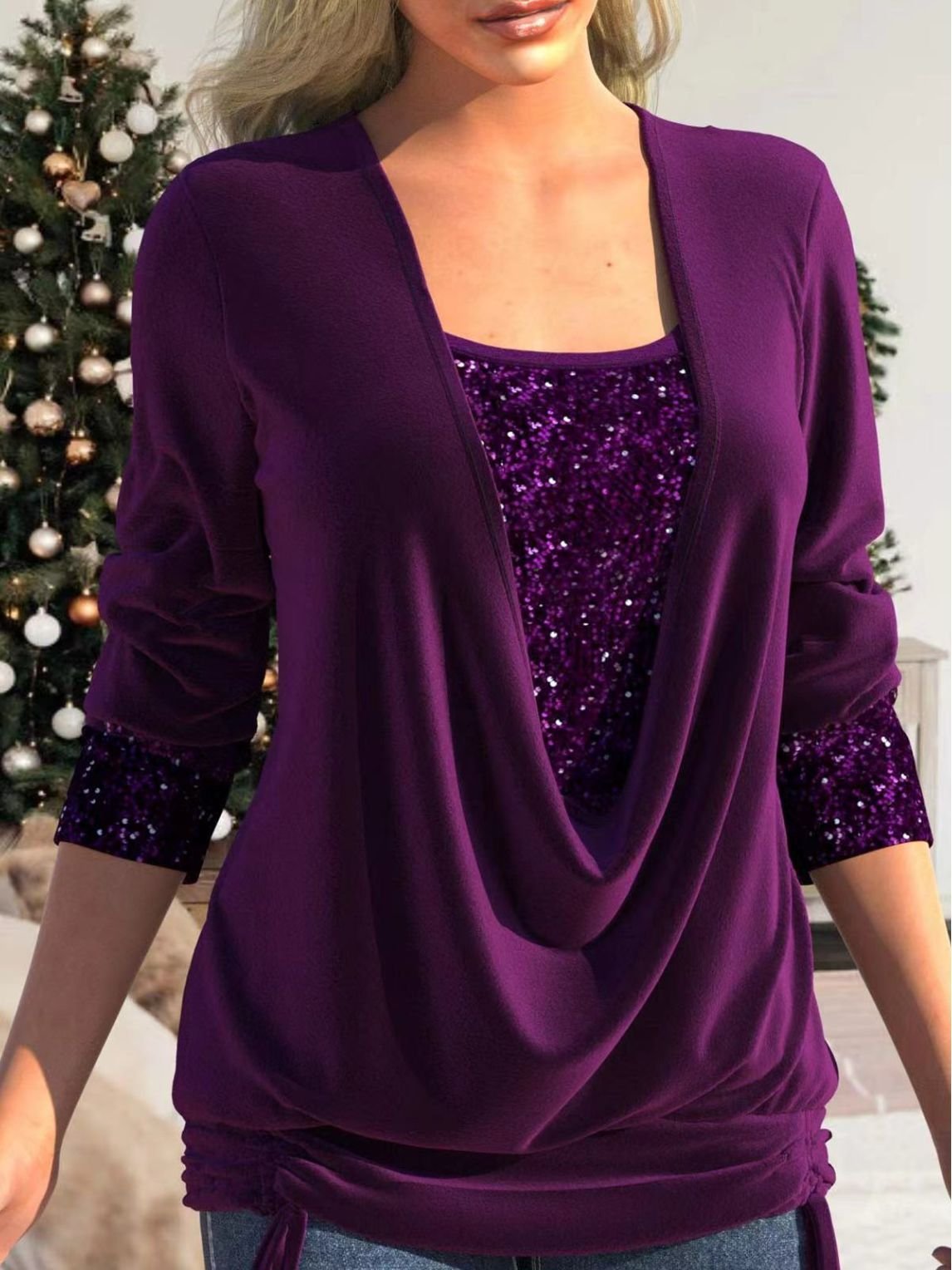 Variant image for Women's Blouse Silver Size M Polyester Glitter-9