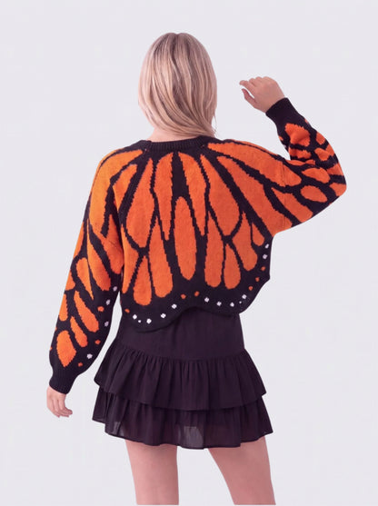 Women's Butterfly Knit Cardigan in Orange – back view on model | Hensley London