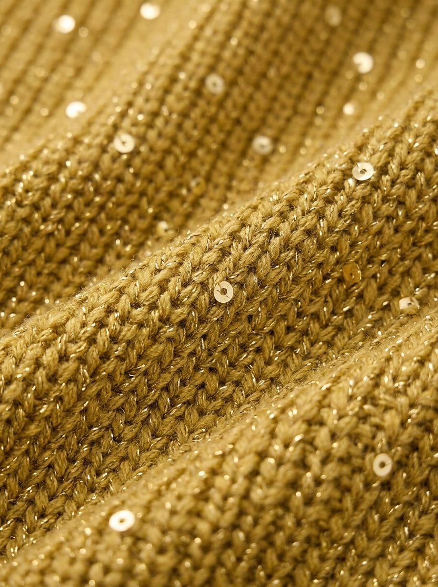 Women's Oversized Collared Knit Cardigan in Gold – knit detail | Hensley London