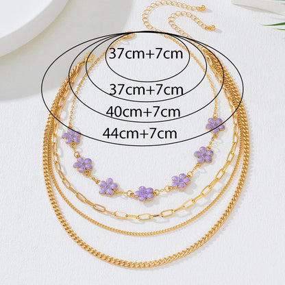 Women's Purple Flower Layered Chain Necklace - View 6 | Hensley London