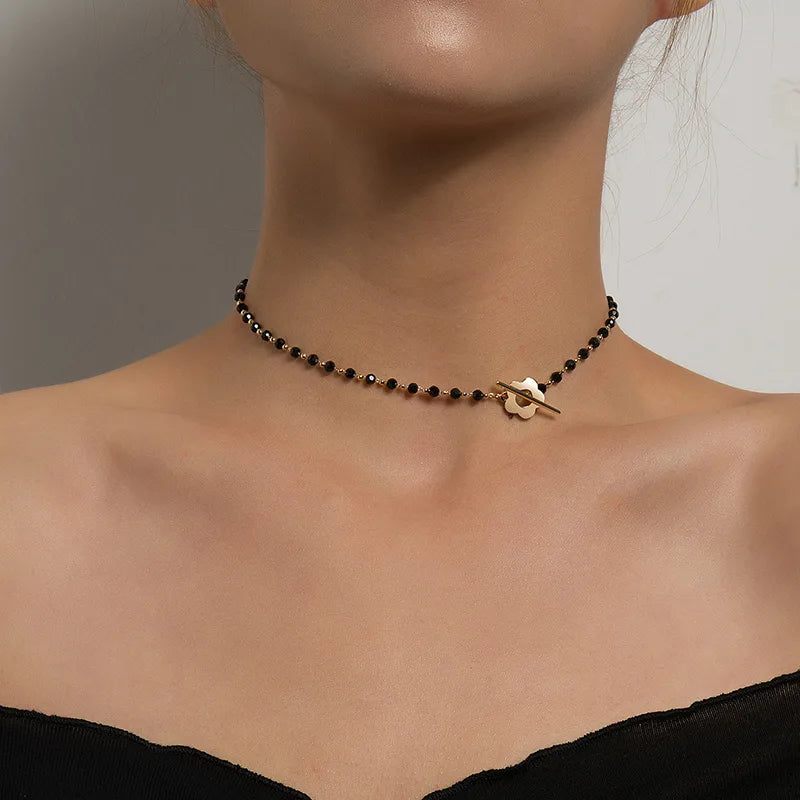 Women's Crystal Bead Flower Toggle Choker - View 1 | Hensley London