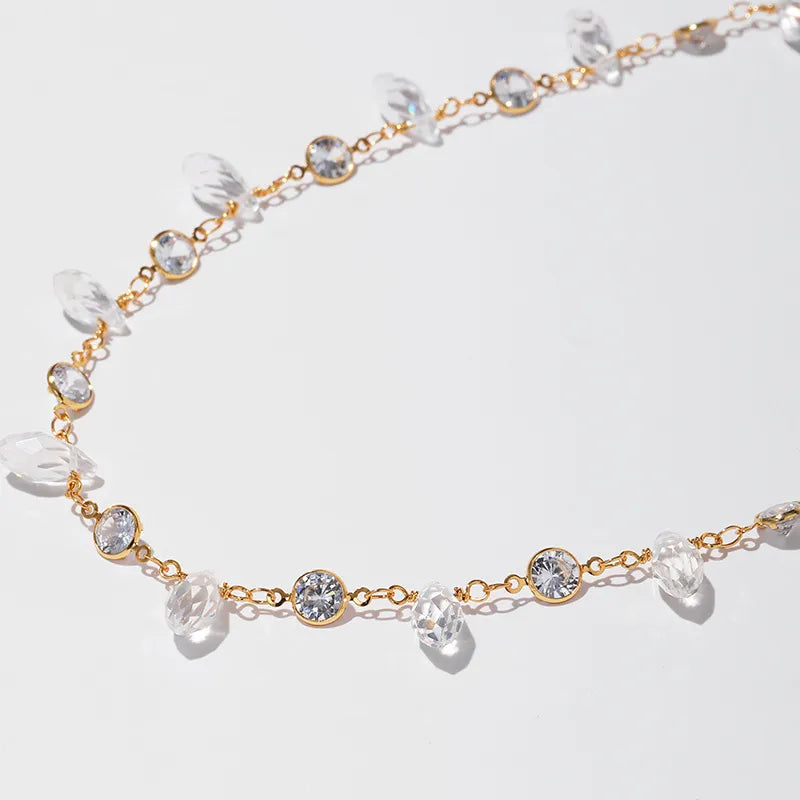 Women's Crystal Bezel Station Chain Necklace - View 4 | Hensley London