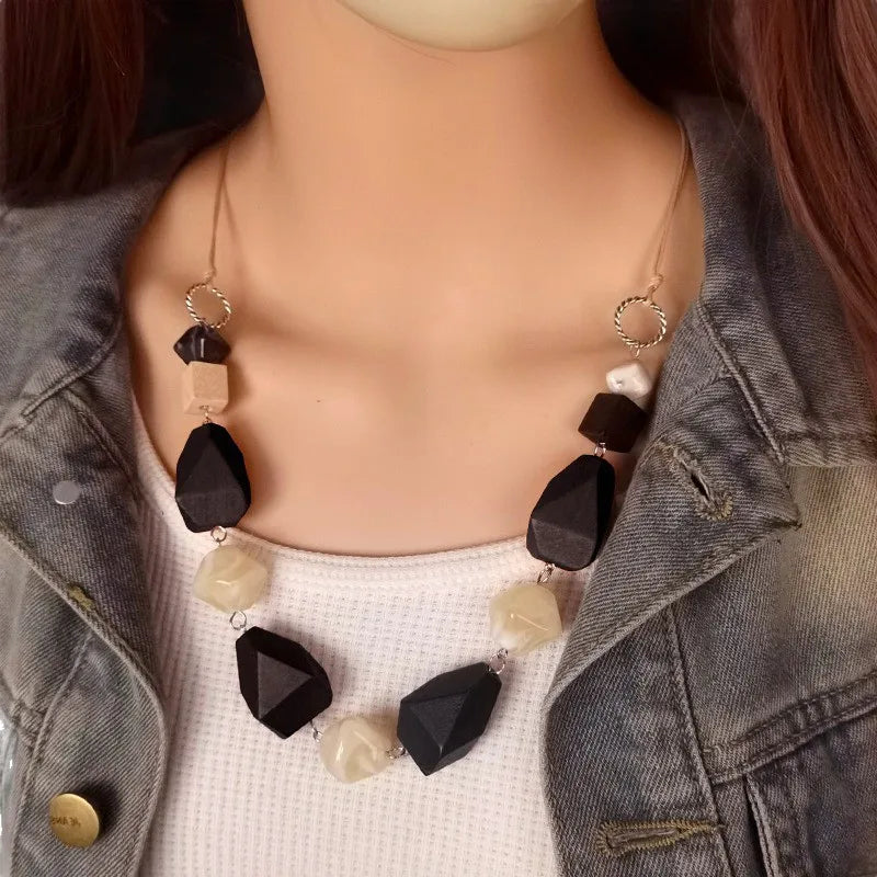 Women's Necklace Geometric Wood Vintage Style 5