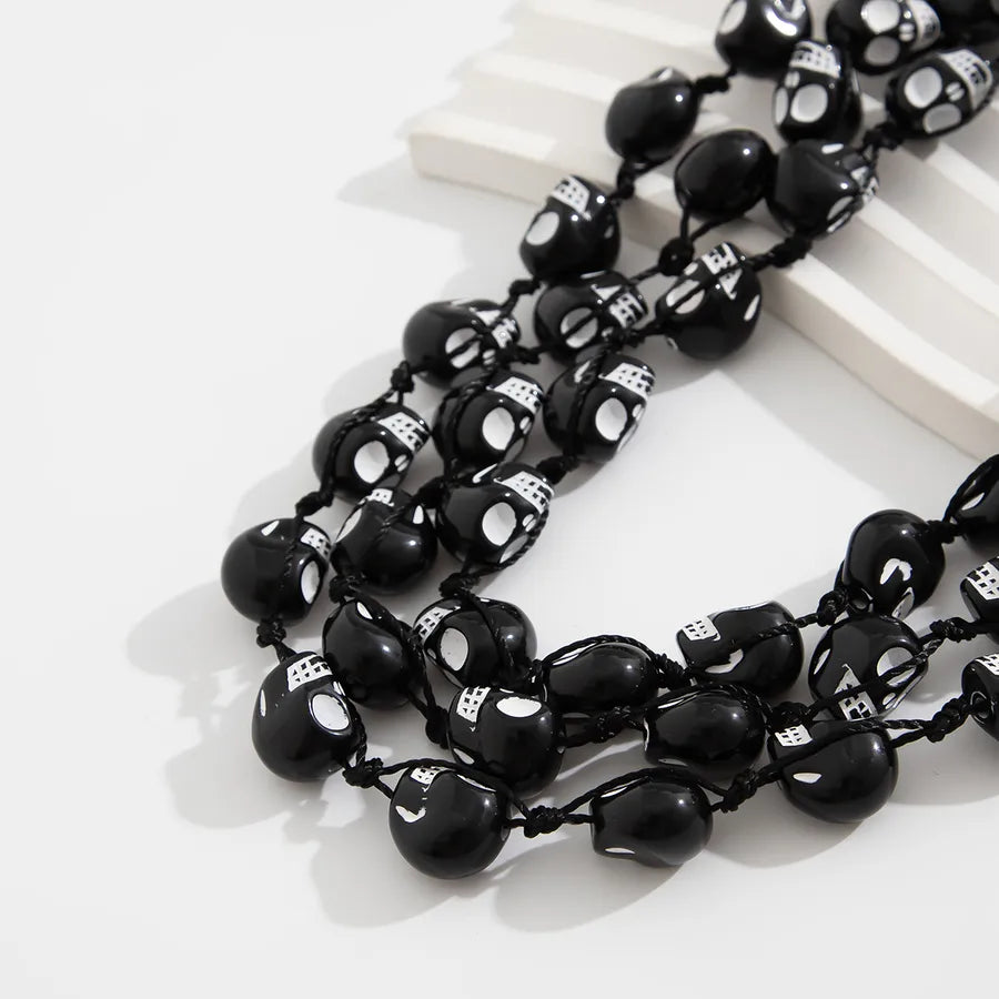 Men's Necklace Black Plastic Skull Bead Hip-Hop Style 4
