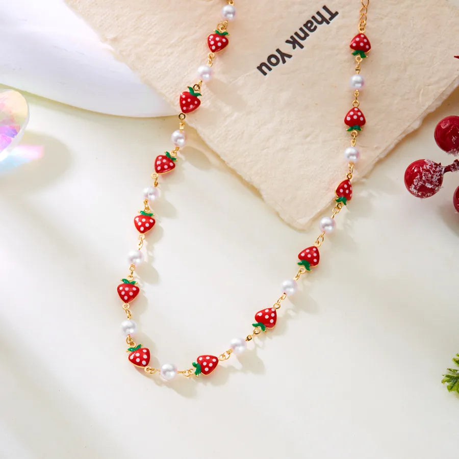 Women's Strawberry Pearl Station Necklace - View 2 | Hensley London